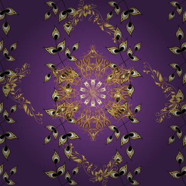 Classic vintage background. Traditional orient ornament. Seamless classic vector gray, purple and violet and golden pattern.