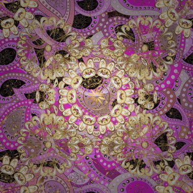 Barok tarzında kusursuz bir doğulu süsü. Pembe, nötr ve bej renklerde altın elementlerle geleneksel klasik altın vektör deseni.