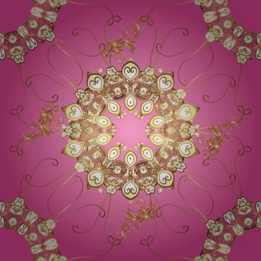 Doğu tarzı arabesk. Kusursuz altın desenli bukleler. Vektör altın desen. Altın elementli bej, kahverengi ve pembe renkler. Vektör illüstrasyonu.