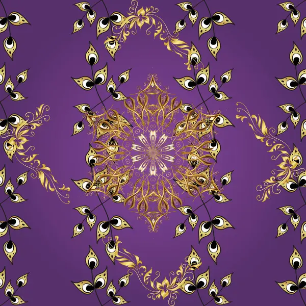 Vintage Seamless Pattern Purple Violet Gray Colors Golden Elements Vector — стоковый вектор