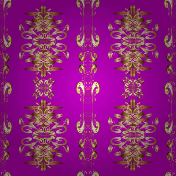 Seamless Pattern Brown Beige Magenta Colors Golden Elements Classic Vintage — Vettoriale Stock
