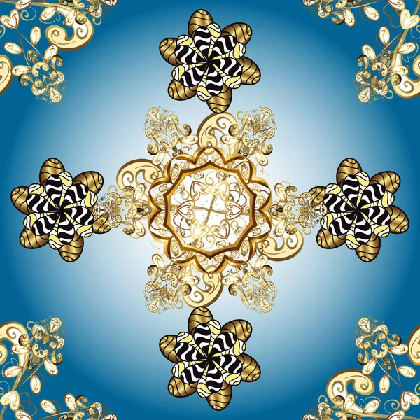Вінтажний Безшовний Візерунок Жовтих Нейтральних Синіх Кольорах Золотими Елементами Різдво — стоковий вектор