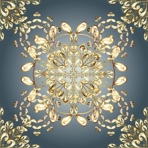 Golden Snowflakes Beige Neutral Blue Colors Christmas Golden Snowflake Seamless — Image vectorielle