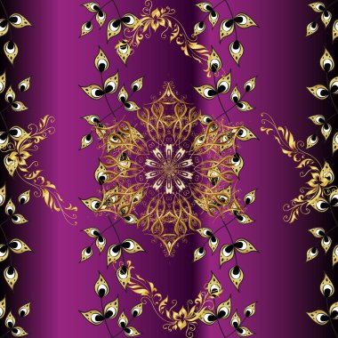 Kusursuz soyut bir arkaplan. Oriental klasik kahverengi, mor, siyah ve altın desenli.