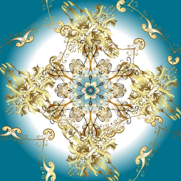 Traditionele Klassieke Gouden Naadloze Patroon Witte Neutrale Blauwe Kleuren Naadloze — Stockfoto