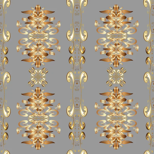 Seamless Golden Pattern Gold Metal Floral Pattern Gray Brown Beige — Stock Photo, Image