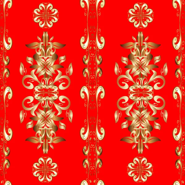 Wallpaper Barok Damast Gouden Elementen Beige Rode Bruine Kleuren Bloemenpatroon — Stockfoto