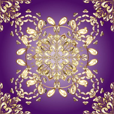 Geleneksel oryantasyon süsü. Kusursuz klasik vektör altın deseni. Tarafsız, mor ve bej renklerde altın elementlerle kusursuz desen. Klasik vintage arkaplan.