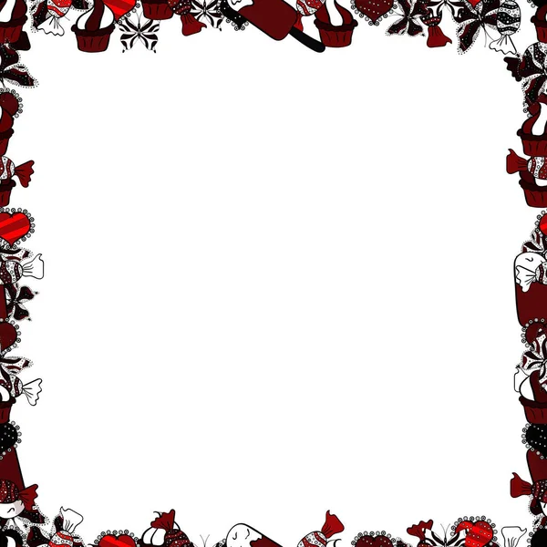 Ilustración Blanco Negro Rojo Ilustración Vectorial Patrón Sin Costura Marcos — Vector de stock