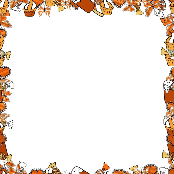 .El çizimi karalamalar. Vektör çizimi. Beyaz, turuncu ve siyah renkli çizimler.