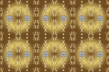 Raster illüstrasyonu. Duvar kağıtları, giysiler, erkekler ve kızlar için soyut, pürüzsüz desen. Tarafsız, sarı ve kahverengi renkli kıvrımlar. Kusursuz desenli çiçekler ve çiçek desenli çizimler. Basit bir şekilde