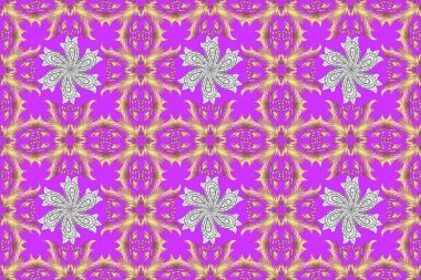 Etnik renkli karalama dokusu. Raster illüstrasyonu. İzsiz bir model. Mehndi tasarımı. Sarı, mor ve nötr renklerdeki desenler. Eğri karalama arkaplanı.