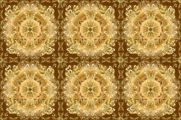Bezešvé Retro Barokní Dekorace Kvetoucími Kaligrafickými Ornamenty Ilustrace Hnědé Žluté — Stock fotografie