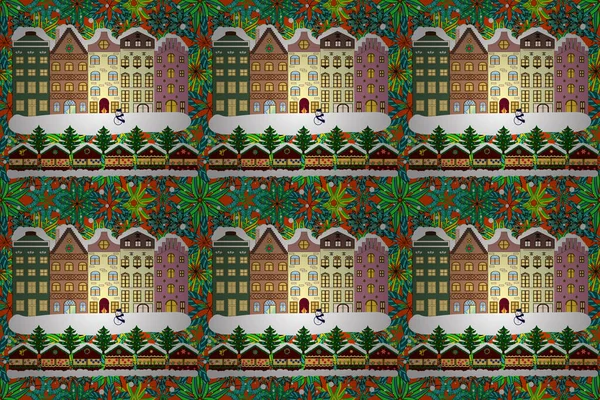 Необычная Рождественская Иллюстрационная Открытка Растер Amazing Decorated House Decorated Christmas — стоковое фото