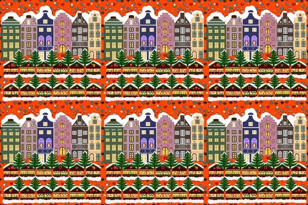 Картофельные Домики Растровый Фон Красивые Здания Зеленого Оранжевого Коричневого Цветов — стоковое фото