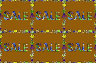 Hediye çeki, kupon, suluboya boya şablonu moda çizgili arka planda karpuz desenli. Raster illüstrasyonu. Sıcak yaz satışı harfleri sarı, kahverengi ve siyah renklerde..