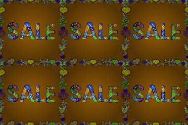 Davetiye, tişört, baskılar, sosyal medya, afişler ve posterler için birinci sınıf el yapımı harf ve el yazısı. Satılık. Kusursuz desen. Kahverengi, siyah ve sarı renkler.