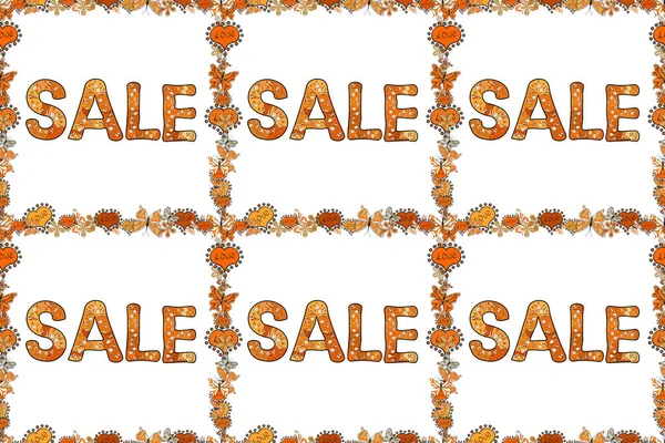 Lettering in black, orange and white colors. Seamless pattern. Lettering. Raster illustration. Vintage design. Autumn Sale banner.