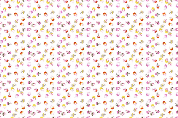 Wrapping paper. Sweets background design. Cute birthday background on white, pink and neutral. Cupcake seamless pattern. Raster illustration.