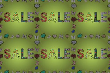 Mektup. Kusursuz desen. Raster illüstrasyonu. Renkli tasarım. Harfli Afiş Kartı. Gri, yeşil ve siyah renkli resim.