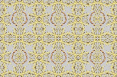 Fantezi güzel illüstrasyon. Klasik dikişsiz raster deseni. Orient nötr, gri ve sarı süsler kumaş, duvar kağıdı ve ambalaj için. Damask oryantasyon süsü. Klasik vintage arkaplan.
