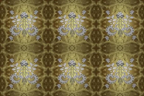 Seamless in Baroque style. Classic style. Graceful, delicate ornamentation in the Rococo style. Patterns on brown, yellow and neutral colors. Beautiful pattern for textile, scrapbooking. Raster design