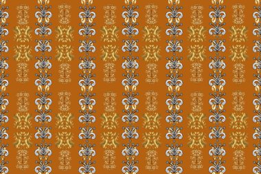 Geleneksel klasik altın desen. Kahverengi, beyaz ve turuncu arka planda. Barok tarzında doğulu süsü..