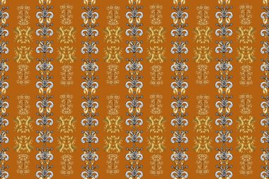 Geleneksel klasik altın desen. Kahverengi, beyaz ve turuncu arka planda. Barok tarzında doğulu süsü..