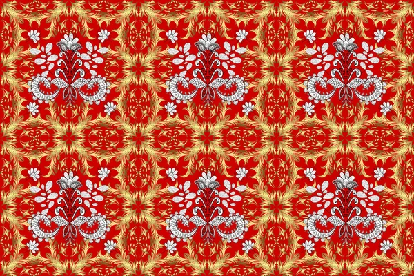 Traditional classic golden pattern. Seamless oriental ornament in the style of baroque. Oriental ornament. Golden pattern on red, yellow and neutral colors with golden elements.