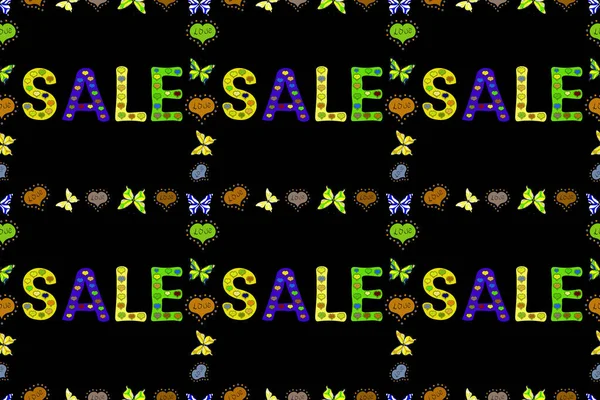 Растровая Иллюстрация Письмо Бесшовно Продажа Шаблона Баннера Буквы Желтого Зеленого — стоковое фото