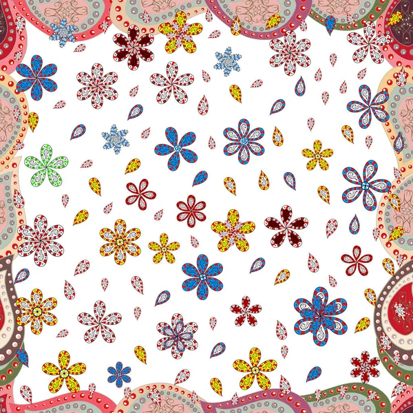 Illustration Vectorielle Mandala Floral Rond Coloré Sur Une Couleur Rouge — Image vectorielle