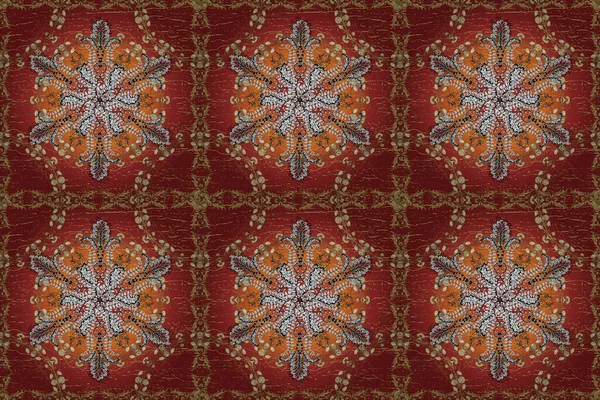 Seamless pattern on orange, red and white colors with golden elements. Seamless golden pattern. oriental ornament.