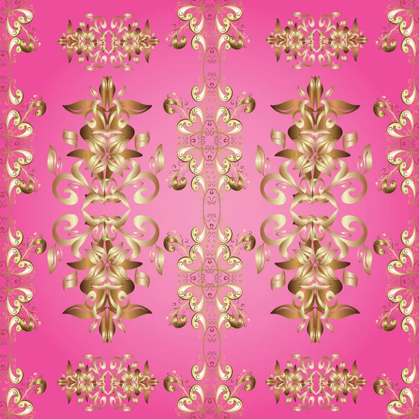 Pink Beige Brown Colors Golden Elements Vector Golden Floral Ornament — Stock Vector