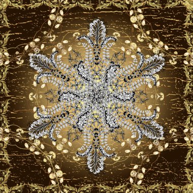 Doğulu süsü. Kahverengi, beyaz ve bej renklerde altın elementlerle kusursuz desen. Kusursuz altın desen.