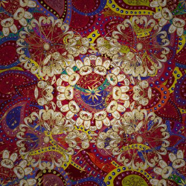 Kusursuz altın desenli bukleler. Vektör altın pürüzsüz desen. Doğu tarzı arabesk tarzında altın elementler. Kırmızı, sarı ve bej renklerde pürüzsüz desen.