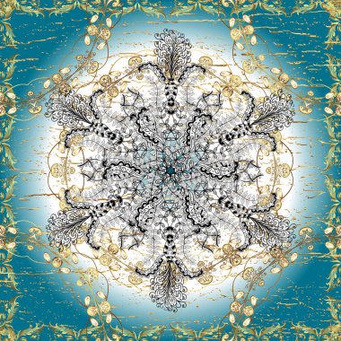 Kusursuz klasik altın desen. Klasik klasik klasik arka plan. Mavi, beyaz ve nötr renklerde altın elementlerle kusursuz desen. Geleneksel oryantasyon süsü.