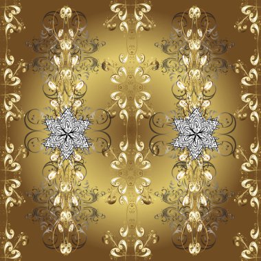 Kusursuz altın desenli bukleler. Kahverengi, sarı ve bej rengi, altın elementlerle. Doğu tarzı arabesk. Altın desen.