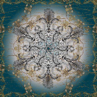 Klasik klasik klasik arka plan. Geleneksel oryantasyon süsü. Kusursuz klasik vektör mavi, beyaz ve nötr ve altın desen.