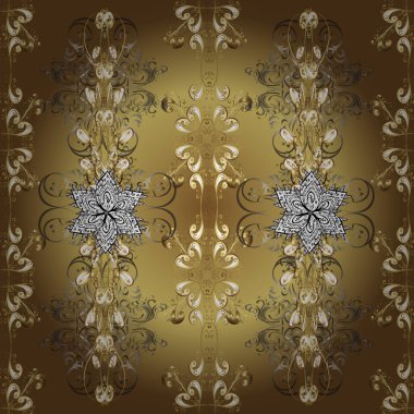 Paisley 'ler zarif çiçek desenli arka plan duvar kâğıdı resimleriyle klasik, güzel, modern sanat eseri altın ve kahverengi, sarı ve bej desenli desenli çiçek yaprakları ve süslemeleri..