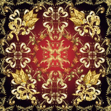 Kahverengi, kırmızı ve siyah renkler üzerine illüstrasyon. Paisley el çizimi elementler. Fantezi çiçekli kusursuz desen, doğal duvar kağıdı, çiçek desenli kıvrım çizimi. Ev dekoru.