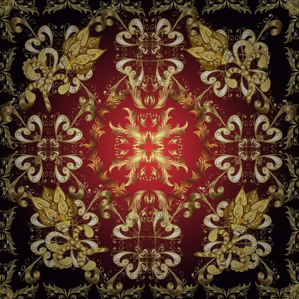 Kahverengi, kırmızı ve siyah renkler üzerine illüstrasyon. Arabesk ile klasik model. Vektör tasarımı. Geleneksel klasik süs. Kusursuz doğulu vektör şirin desenli arabesk ve çiçekli elementler.