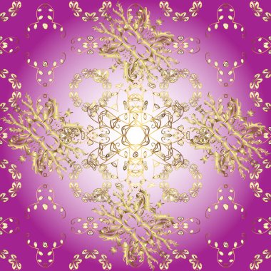 İllüzyon. Sınır çerçeveli desenli halı. Klasik geleneksel çiçek motifli ve geometrik süslemeli renkli doğu mozaiği. Mor, nötr ve mor renkler üzerine bir resim. Kusursuz.