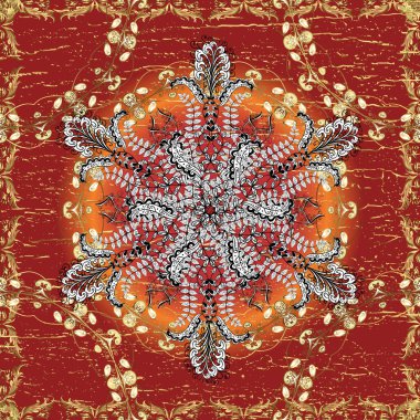 Beyaz, turuncu ve kırmızı renklerde kıvrım ve kıvrım. Kusursuz. Duvar kağıtları, web sayfası geçmişi, yüzey dokuları, tekstil için mükemmel. Klasik tarzda..