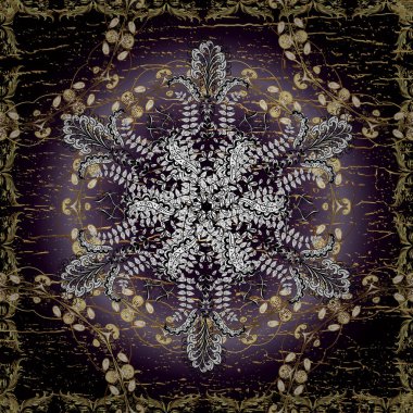 Kıvrımlı karalama arka planı. Mehndi tasarımı. Beyaz, siyah ve kahverengi renklerde desenler. Vektör çizimi. İzleme cihazı. Etnik renkli karalama dokusu.