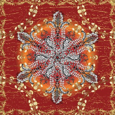 Vektör çizimi. Basit bir şekilde. Kusursuz desenli çiçekler ve çiçek desenli çizimler. Duvar kağıtları, giysiler, erkekler ve kızlar için soyut, pürüzsüz desen. Turuncu, beyaz ve kırmızı kıvrımlar.