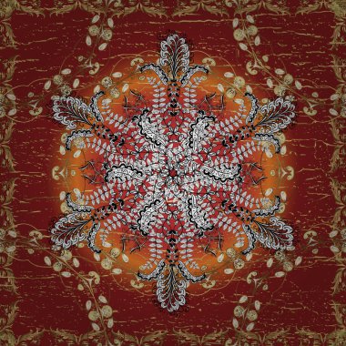 Damask oryantasyon süsü. Fantezi güzel illüstrasyon. Klasik klasik klasik arka plan. Klasik kusursuz vektör deseni. Kumaş, duvar kağıdı ve ambalaj için doğu kırmızı, turuncu ve beyaz süslemeleri.