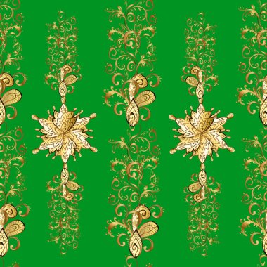 Kahverengi, yeşil ve sarı renklerde desenler. Klasik bir tarz. Rococo tarzında zarif, zarif bir süs. Barok tarzında kusursuz. Tekstil ve hatıra defteri için güzel bir desen. Vektör tasarımı.