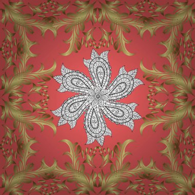 Mehndi tasarımı. İzsiz bir model. Sarı, pembe ve nötr renklerdeki desenler. Vektör çizimi. Etnik renkli karalama dokusu. Eğri karalama arkaplanı.