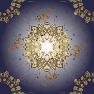 Kusursuz. Sınır çerçeveli desenli halı. Klasik geleneksel çiçek motifli ve geometrik süslemeli renkli doğu mozaiği. Vektör çizimi. Kahverengi ve menekşe renkleri üzerine resim.