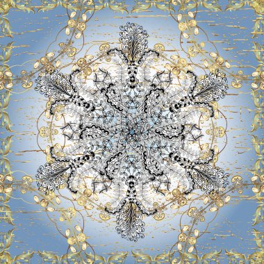 Soyut arkaplan. Tarafsız, mavi ve beyaz renklerde bir resim. Çiçek, çiçek desenli desenli desenli desenli desenler, çiçekler, yapraklar. Doğulu geleneksel el boyası tasarım için kusursuz sınır.